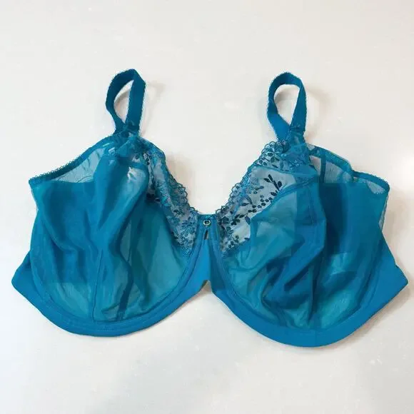 NWOT Elomi Zarla Stretch Banded Bra Embroidered Lace Ocean Depths Teal 36O - Picture 2 of 5